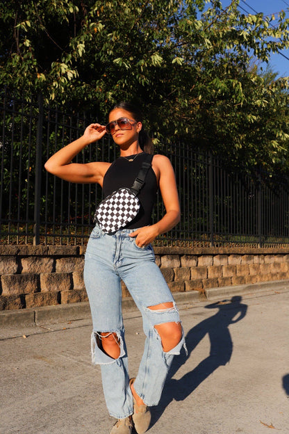 Black and White Check Crossbody Bag