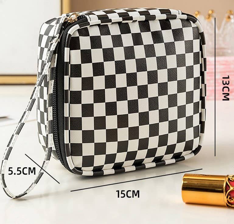 TRAVEL CHECKER MAKEUP COSMETIC POUCH BAG | 40P537