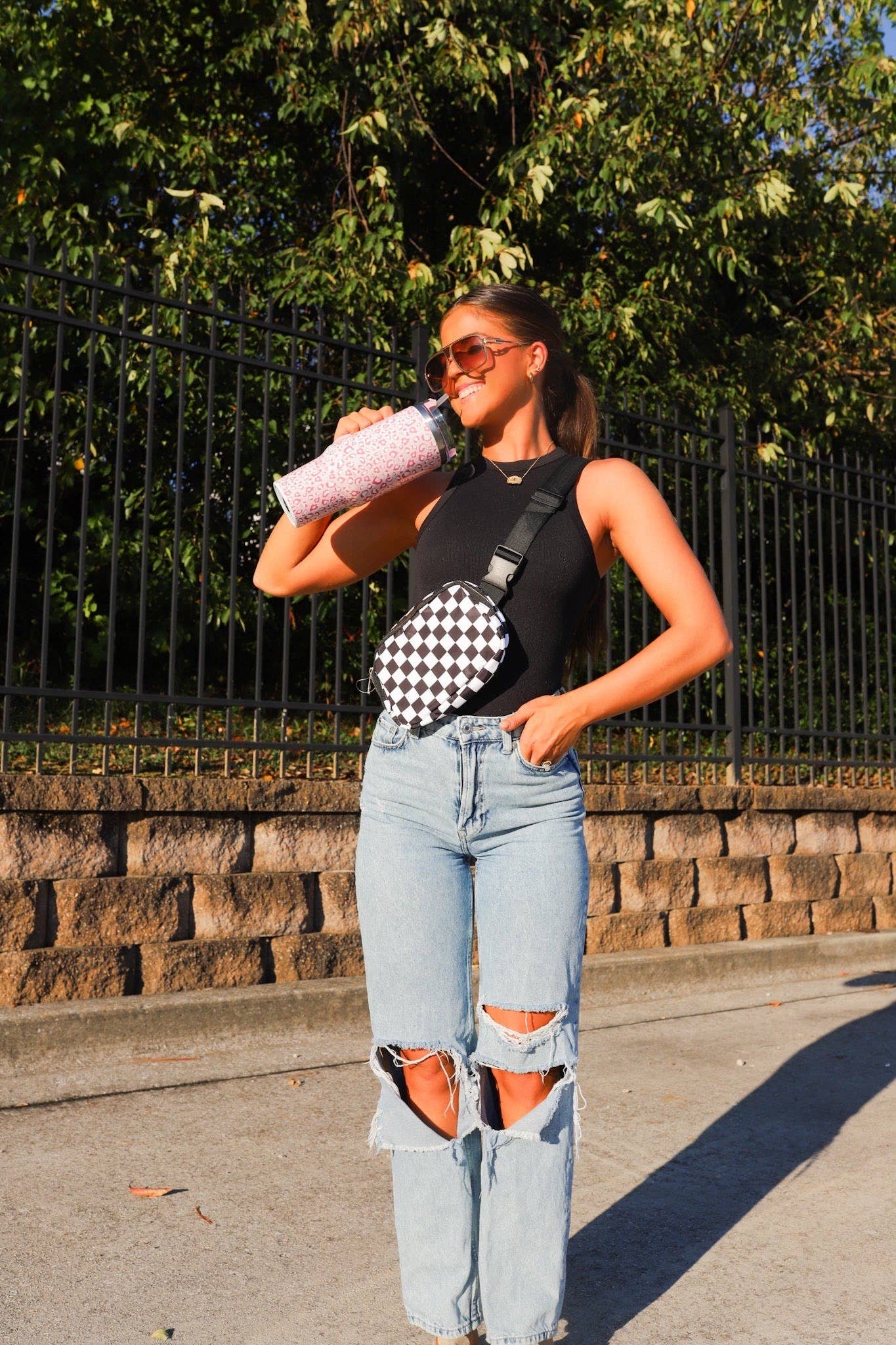 Black and White Check Crossbody Bag