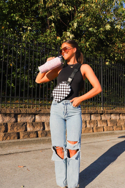 Black and White Check Crossbody Bag